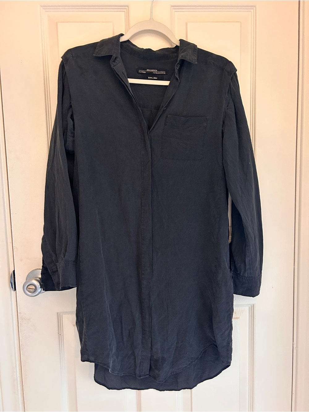 All saints black button down short dress size 6 pure silk